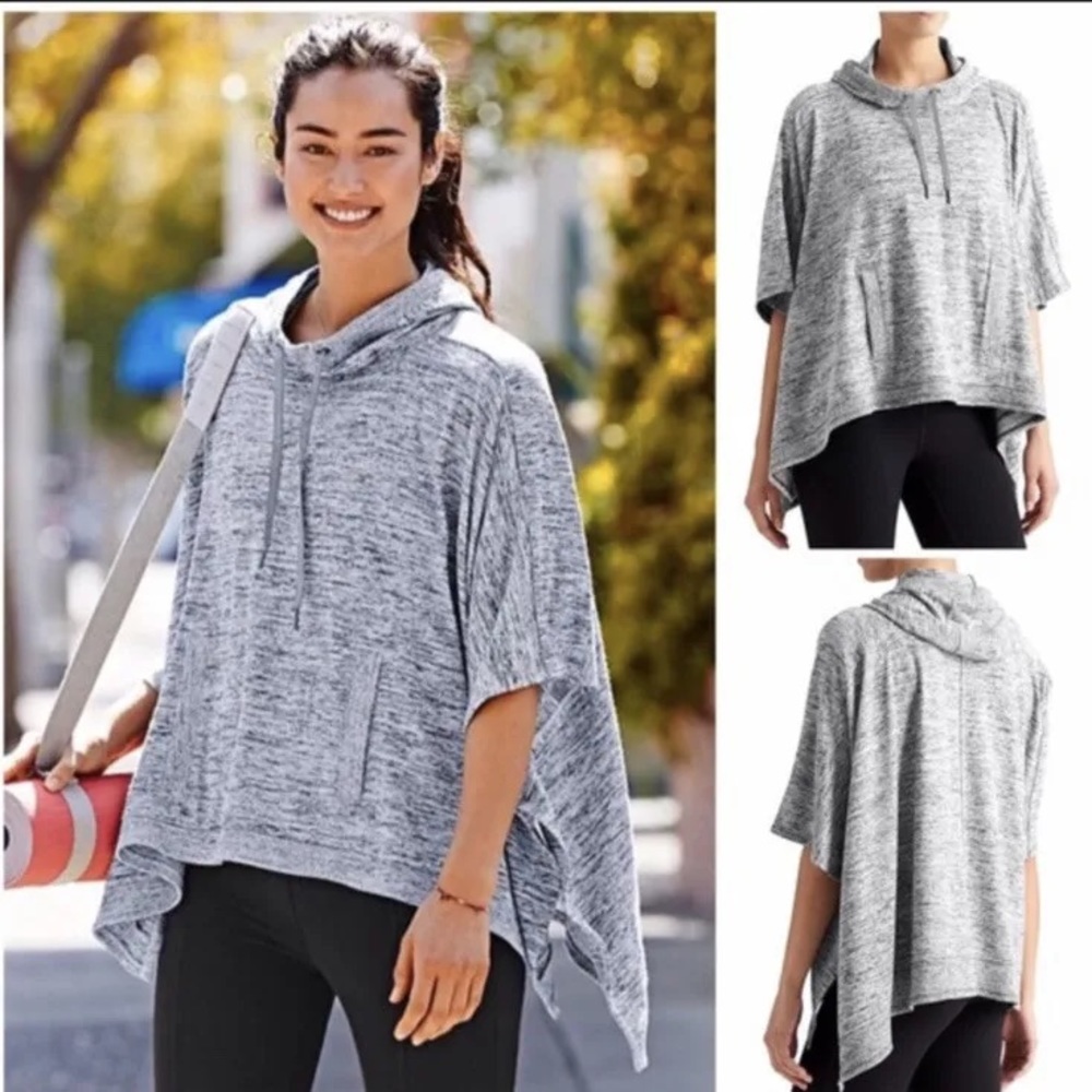 ATHLETA Techie Sweat Blissful Poncho Hooded Gray Large
